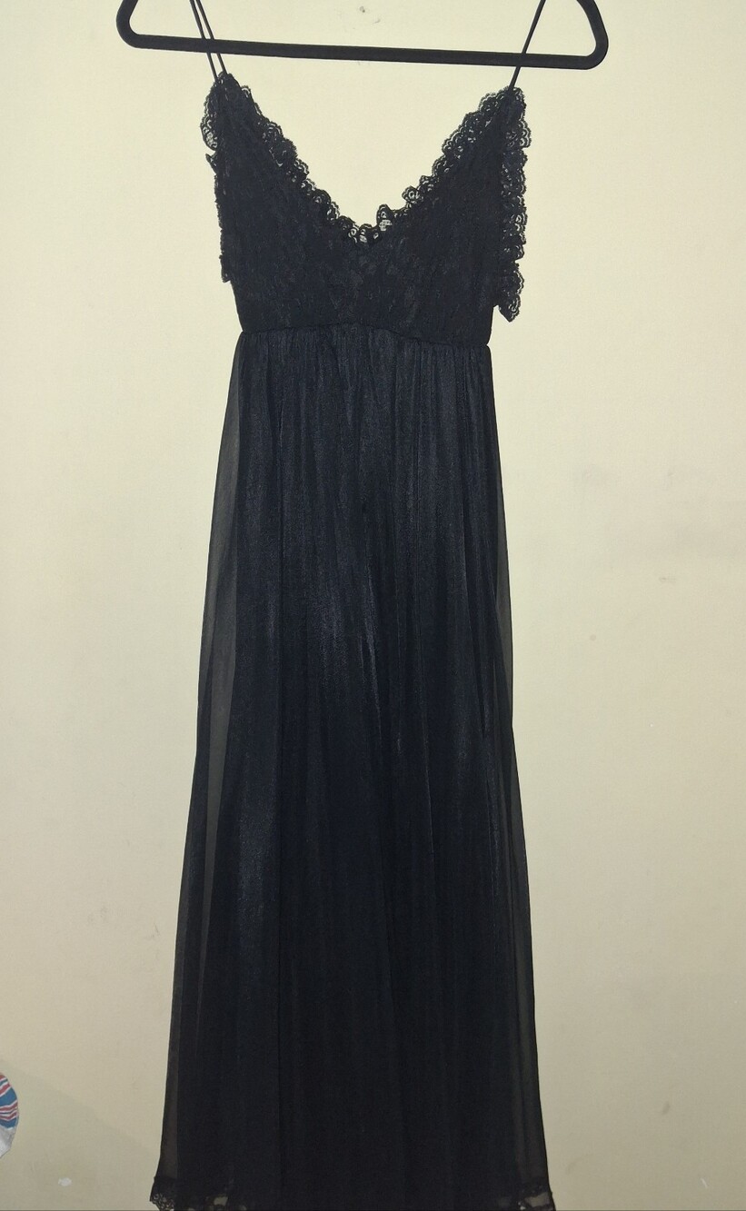 Vintage Long Black Lacy Lingerie Dress Size Small Made In USA